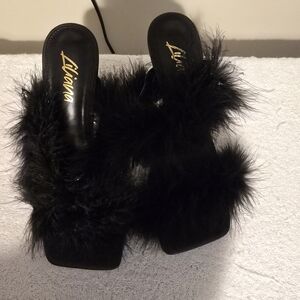 Liliana Black Feathered Stiletto Heels